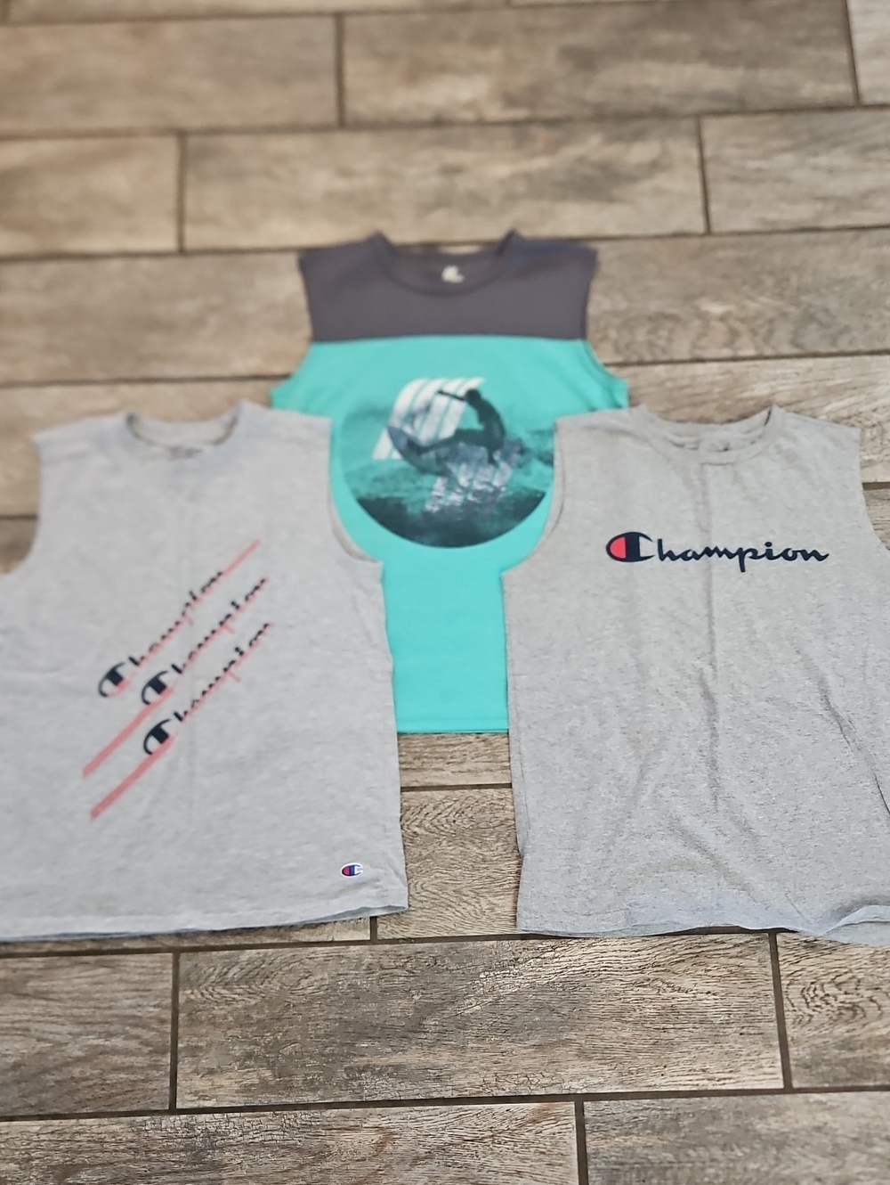 Champion Kids Sleeveless Tees in Gray & Teal